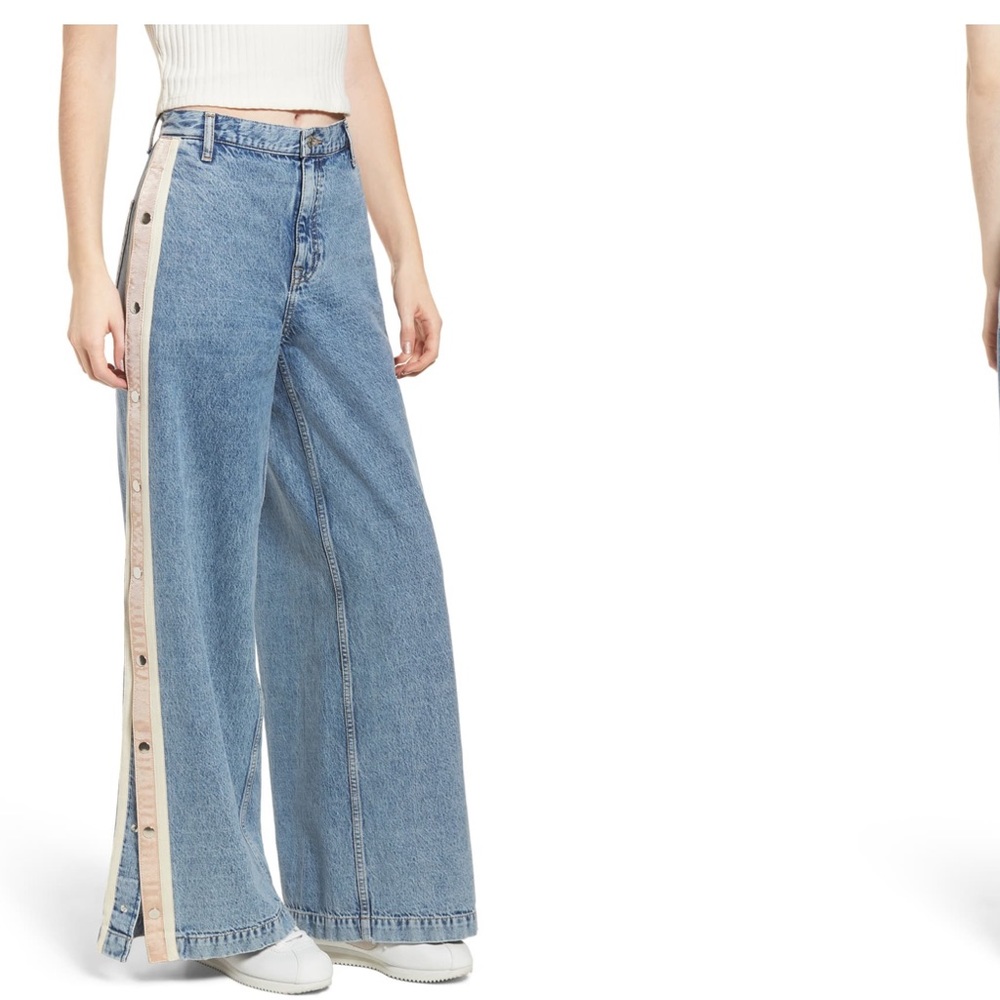 TOPSHOP MOTO Side Button Wide Leg Nonstretch Jeans